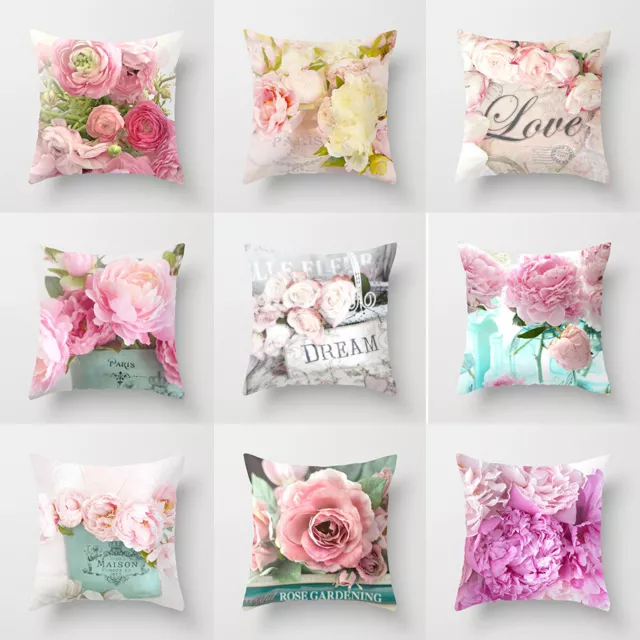 18" Retro Flower Pillow Case Sofa Throw Cushion Cover Cotton Linen Home Decor