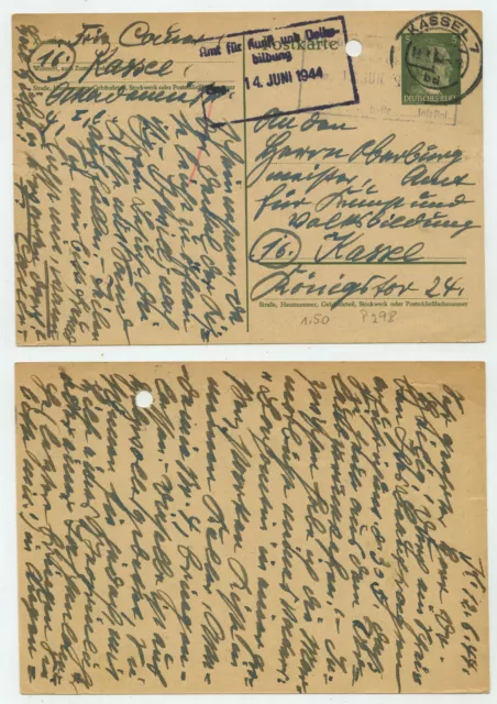 95793 - Ganzsache P 298 - Postkarte - Kassel 12.6.1944