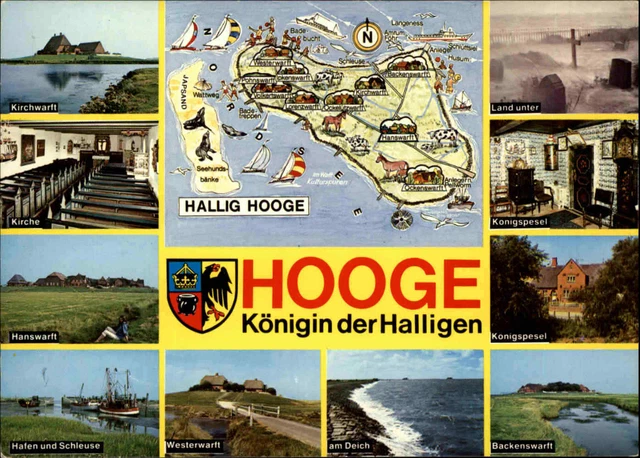 MOTIVKARTE LANDKARTE ~1970 Insel Karte HOOGE Königin der Halligen Mehrbildkarte EUR 3,99 