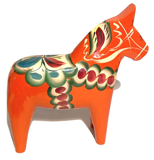 Vintage Sweden Dala Horse Folk Art Artisan Wood Painted Figure  Sculpture