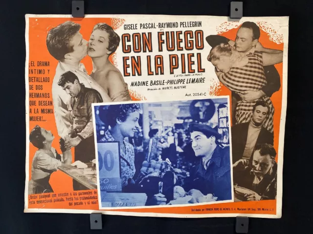 1954 Le Feu dans la peau GISELE PASCAL France Authentic MEXICAN LOBBY CARD 16x12