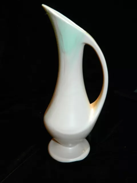 VTG MCM Sleek Ceramic Pottery Bud Vase Pitcher Ewer Blue Green Swirl
