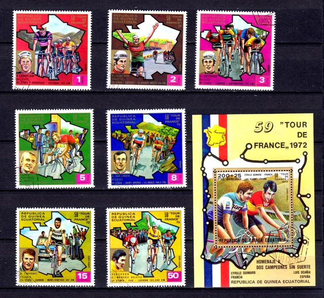 Guinea Ecuatorial, Tour de France 1972, Satz und Block, gestempelt.  Siehe Scan.