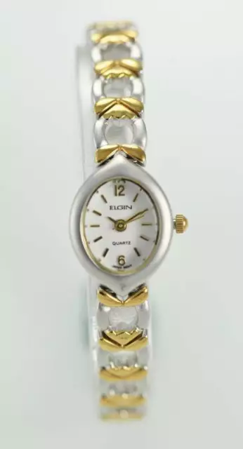 Elgin Mujer Reloj Oro Plata Acero Inoxidable Agua Resistente Pila Blanco Cuarzo