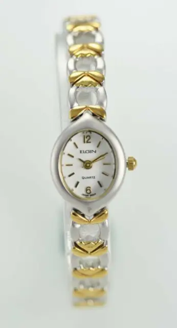 Elgin Womens Watch Gold Silver Stainless Steel Water Resist Battery White Quartz