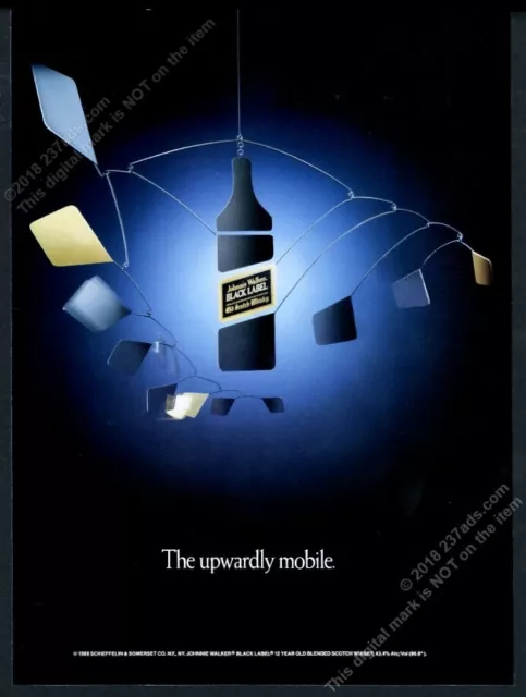 1988 Johnnie Walker Black Scotch Whisky bottle mobile art vintage print ad