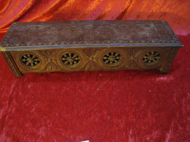 Jouet Breton Ancien - Banc Coffre En Bois Sculpté Début XXème 34cm