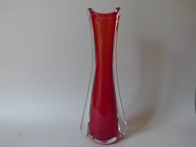 Tall Red Flambe Italian Murano Sommerso Art Glass Stem Bud Flower Vase Free Uk P