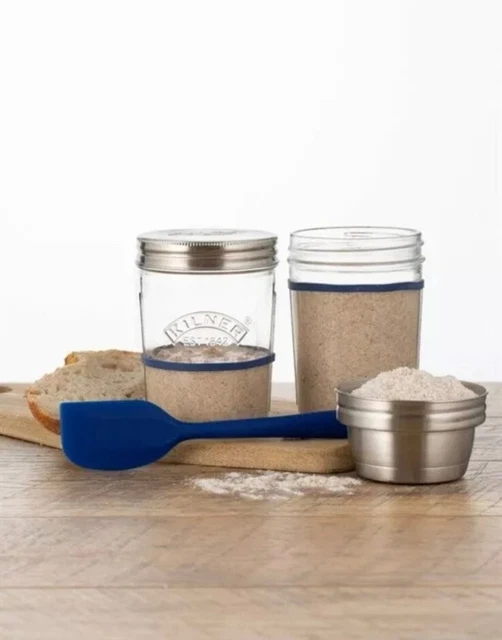 Neu Kilner Glas Sauerteig Starter Set 0,35 l/12 oz enthält Spatel Etiketten Rezept
