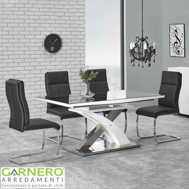TAVOLO ALLUNGABILE IRIDE Gihome ® nero bianco vetro design moderno