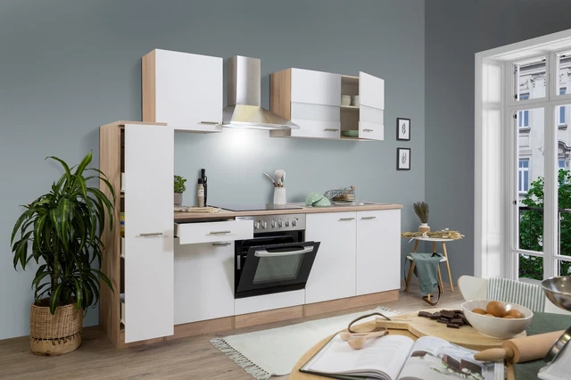 Cucina attrezzata cucinino Rovere Bianco Merle 240 CM