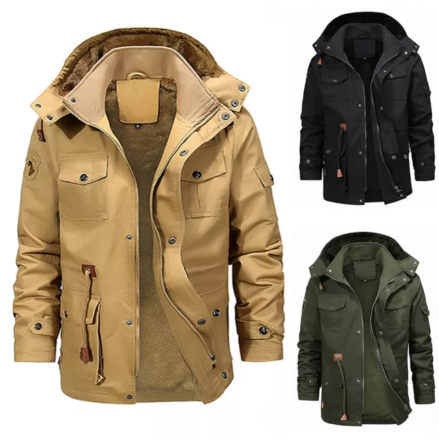 UK Mens Fur Overcoats Parka Padded Winter Warm Thick Coat Hooded Jacket Outwear