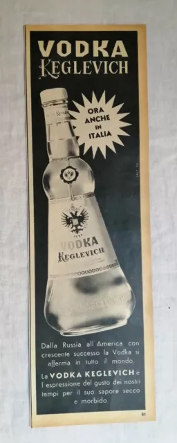 PUBBLICITA' CARTACEA ORIGINALE ADVERTISING VODKA "KEGLEVICH" del 1959