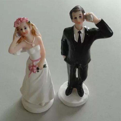 Tortenfiguren 14cm Brautpaar stehend mit Handy Hochzeit Tortendeko Tortenaufsatz