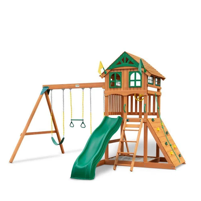 Gorilla Playsets Swing Set 114"X180"X150" Wooden Outdoor Playset W/ Wave Slide