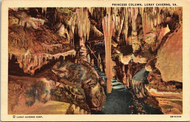 Princess Column Luray Caverns VA Virginia Cave Linen Postcard VTG UNP Unused