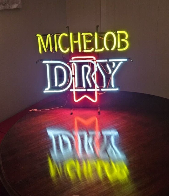 Vintage Michelob Dry Beer Lit Neon Bar Sign Man Cave