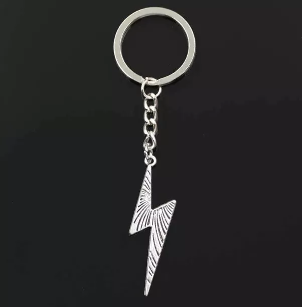 Lightning Bolt Keyring keychain Silver Metal Key Ring Chain AC/DC Metallica