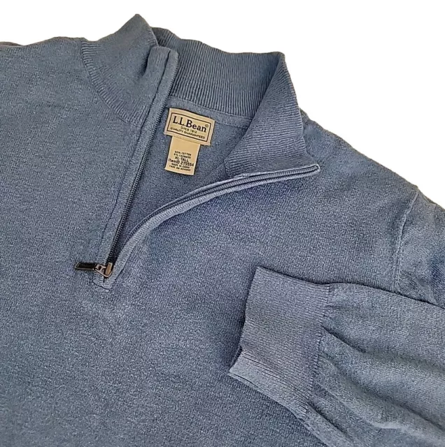 LL Bean Mens XL Tall Blue Cotton Cashmere Blend Quarter Zip Pullover Sweater