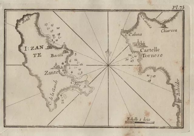 Zakynthos Island Isola Ile Grecia Mappa Roux 1764