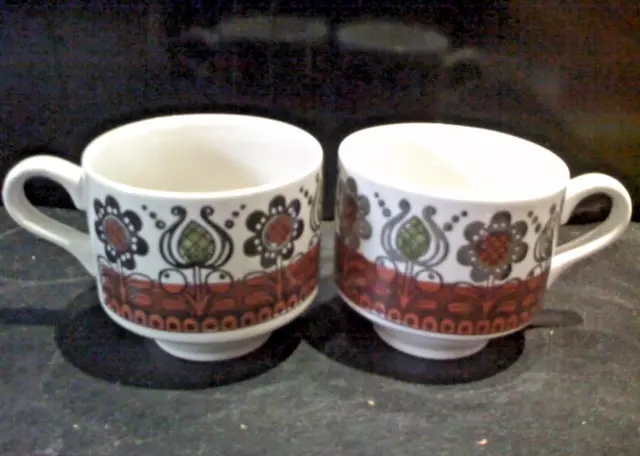 2 X Vintage Retro Kathie Winkle Broadhurst Romany Tea Cups Excellent Condition