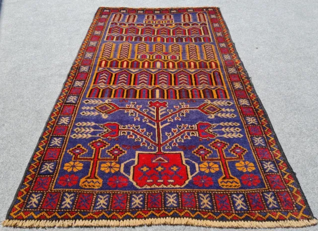 Hand Knotted Afghan Adras Khan Balouch Wool Area Rug 4.11 x 2.9 Ft (906 PEW)
