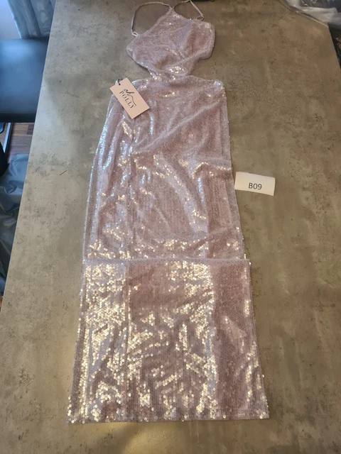 sheer sequin one shoulder cut out maxi dress in lilac Oh Polly Isabel Sheer Sequin One Shoulder Cut Out Maxi Dress Lilac - US 6