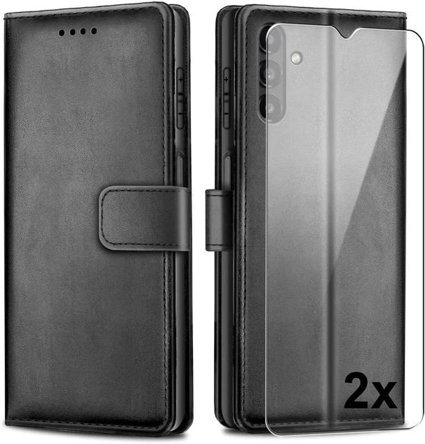 Coque pour Galaxy A14 5G + 2 vitres verre trempé simili cuir Étui Housse noir Coque pour Galaxy A14 5G + 2 vitres verre trempé simili cuir Étui Housse noir