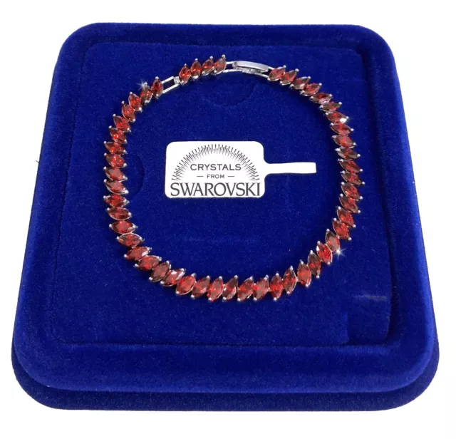 Bracciale Tennis Striscia Rosso pl. oro Bianco 18k con cristalli Swarovski B35