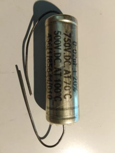 1 Kondensator capacitor, Plessey, Metallpack,  0,02uF, 750V, 20%.     (PG10) 3