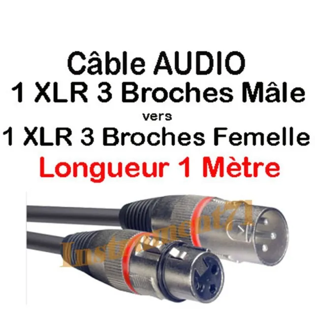1 Câble XLR 3 Broches Mâle vers XLR 3 Broches Femelle  Filet ROUGE Long 1 Métre