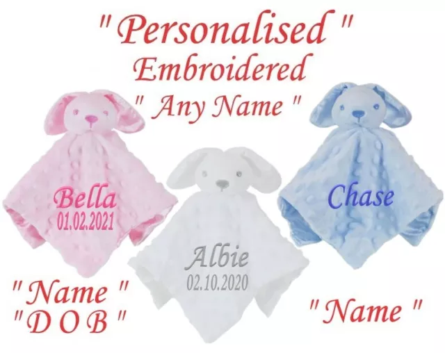 Personalised Baby Comforter Blanket Security Blanket Bunny Rabbit Teddy Babies