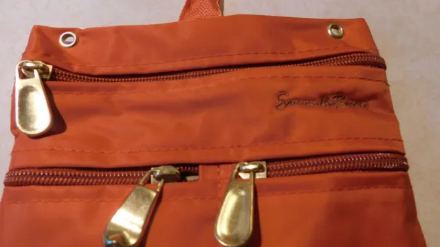 Samantha Brown Crossbody Bag Travel Zipper Pouch w Strap & Hanger Orange EUC 8x7 3
