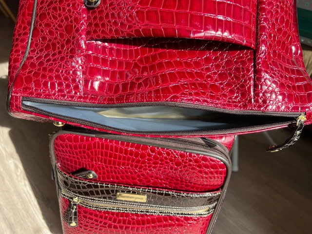 Samantha Brown Burgandy Croco Luggage Set - Carry-on, Tote, and Packing Cubes 6