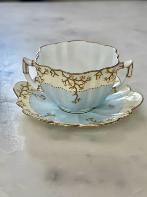 RARE SHELLEY FOLEY WILEMAN TEA  Cup & Saucer BLUE Cherry EXCELLENT CONDITION