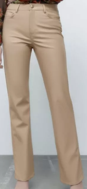 ZARA CAMEL FAUX Leather Straight Leg Pants Size 0 NWT Women's $18.95 -  PicClick