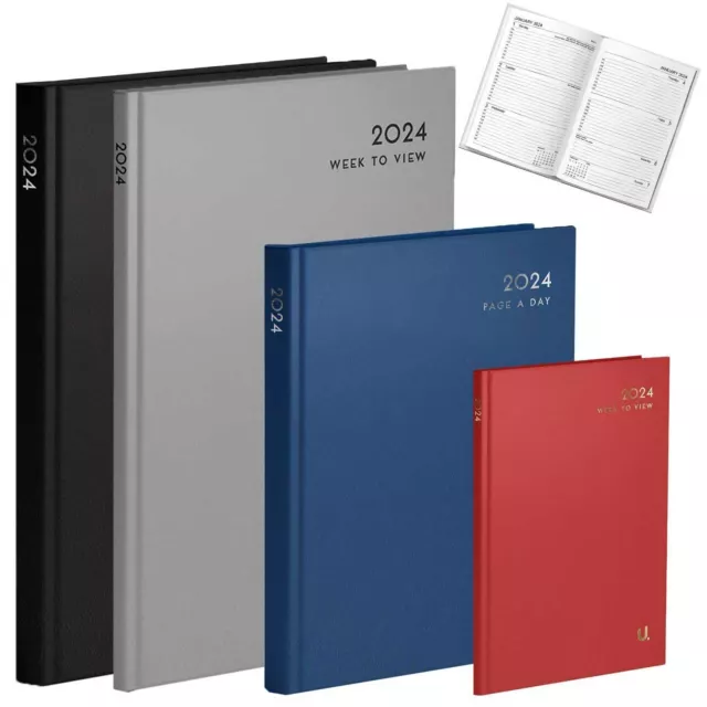 2024 Diary A4/A5/A6 Page A Day/Week To View Diary Hardback Case Bound Back Cover