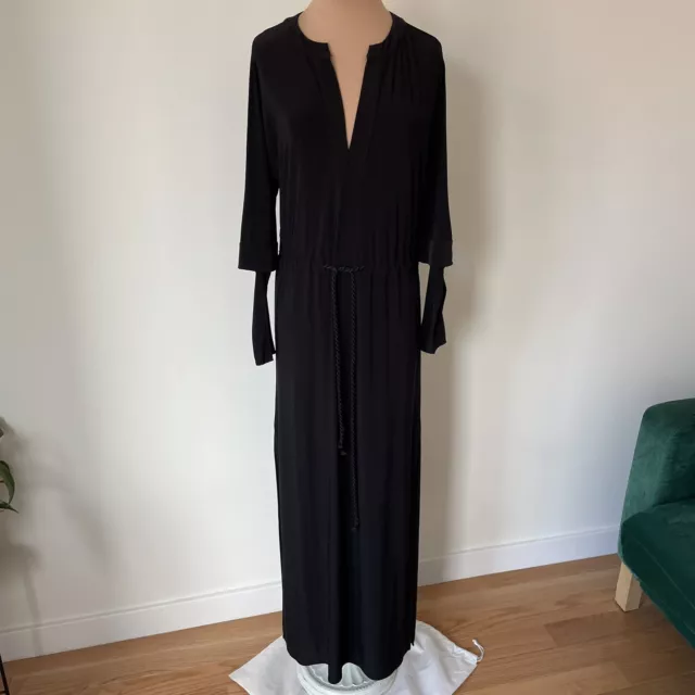 Tbags Los Angeles MISA Black Tie Sleeve Braided Belt V-Neck Maxi Dress EUC Sz S