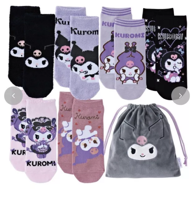 Sanrio  KUROMI   6 pairs of socks and a drawstring bag kawaii from japan
