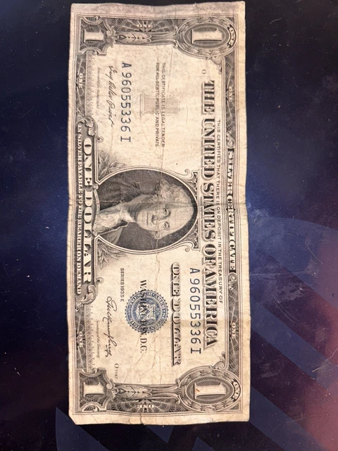 Series 1935 E One Dollar Silver Certificate Blue Seal & Without In God We Trust