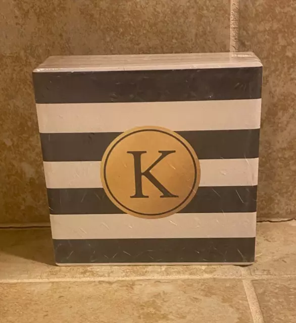 Thirstystone Black White Stripe Monogram K 4 Piece Occasions Coaster Set New