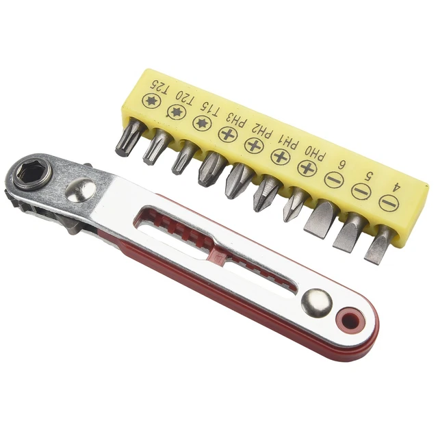 Llave de trinquete de cabeza de codo con trinquete de 16 dientes y brocas de destornillador hexagonal