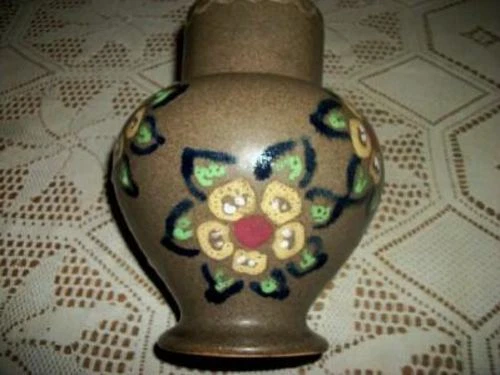 ART DECO GERMANY CARL GEBAUER HP FLOWERS BROWN MAJOLICA VASE 1920s GOUDA STYLE 3