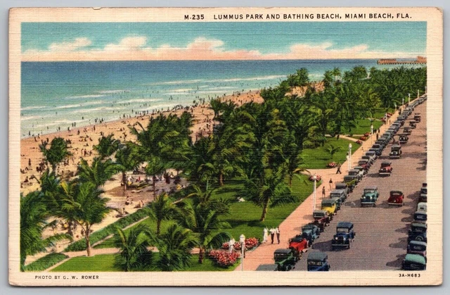 Lummus Park Bathing Beach Miami Florida Birds Eye View Shoreline Ocean Postcard