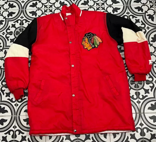Vintage 80s Chicago Blackhawks Starter NHL Hockey Long Sports Coat Jacket Large