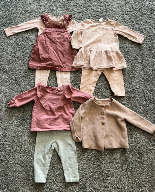 Baby Girl Autumn Bundle 6-9 Pink Dress Leggings Cardigan H&M Next George