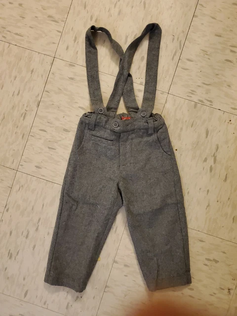 Toddler Boys Grey Wool Pants With Suspenders Tuxedo 18M Lulu Perfect
