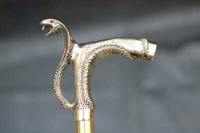 walking Stick handle Solid Metal Designer Cane Premium Brass Cobra Snake Style