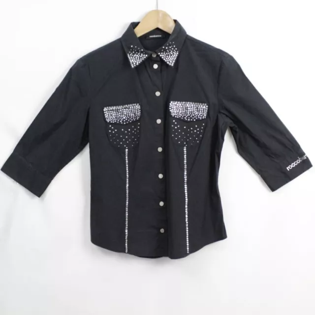 Camisa Roccobarocco Negra con Pedrería Talla M de Mujer