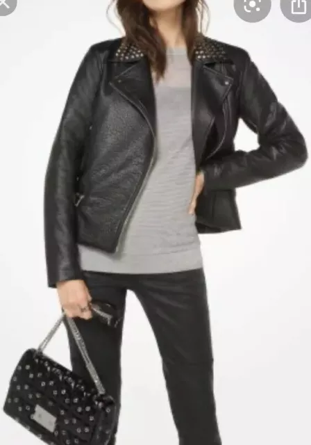 Michael kors studded deals leather moto jacket